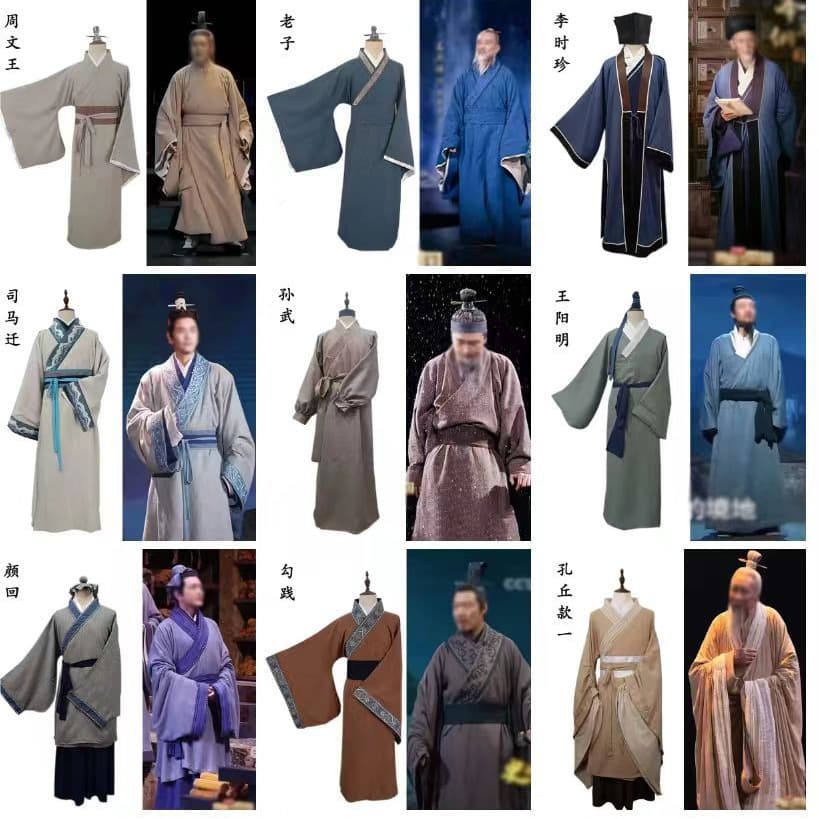 Chinese classics-inspired Spring and Autumn, Warring States, Qin Dynasty, Confucius, Laozi, scholar cotton-linen men's Hanfu, minister, wealthy gentleman ancient attire.