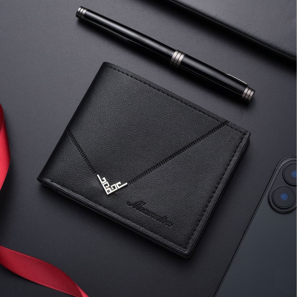 New Men's Wallet Short Wallet Men's Youth Fashion Simple Multi-Card Horizontal Imprint Thin Leather Wallet