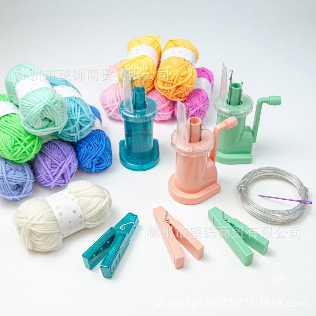 Macaron Color Household Hand-Cranked Rope Braiding Machine with 12-Color Yarn Winder, Hand-Cranked Knitting Machine Set