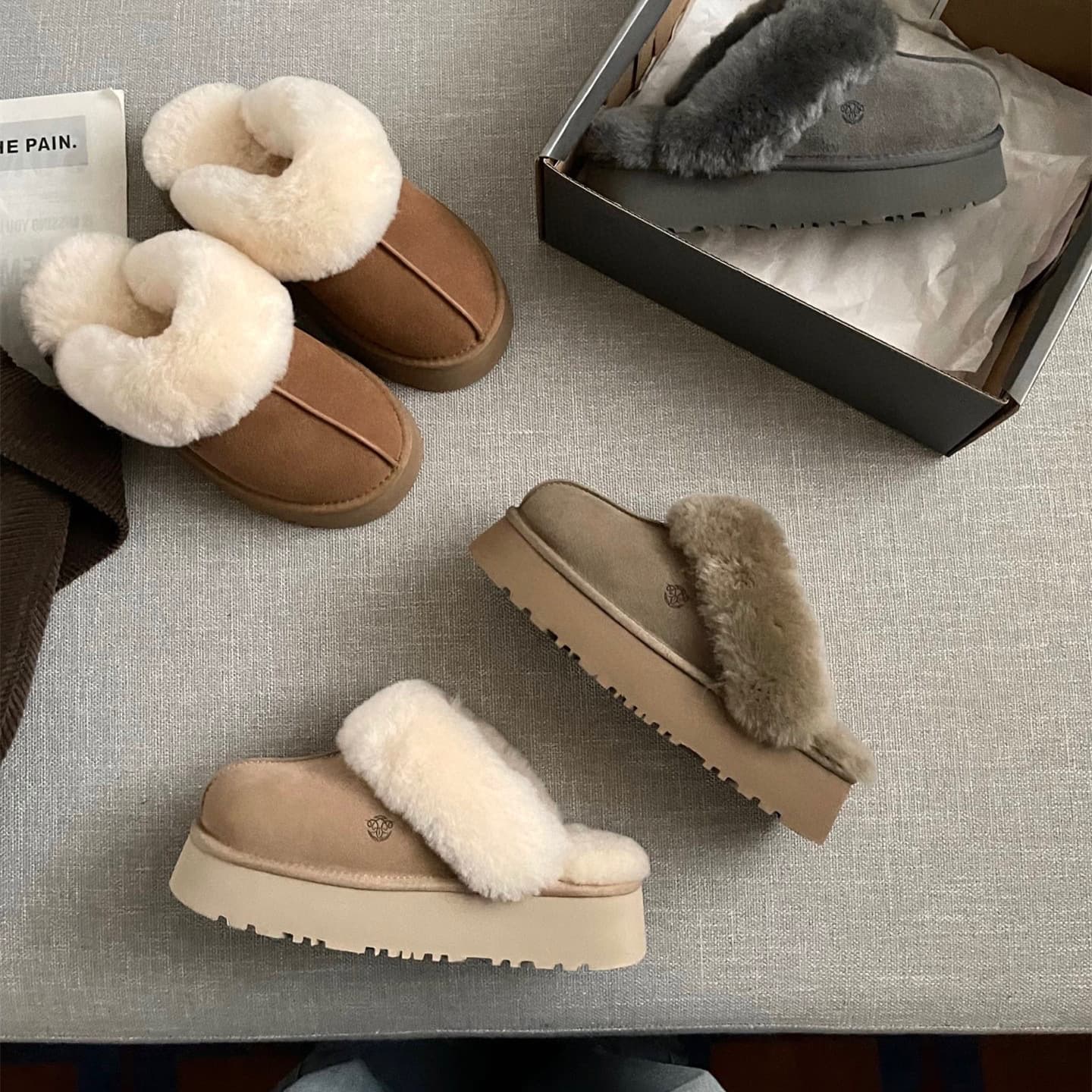 Sangpo Snow Boots Thick Sole Star Drag Cowhide Wool Slippers Platform Sole Heightening Toe Cover Women's Winter Fashion