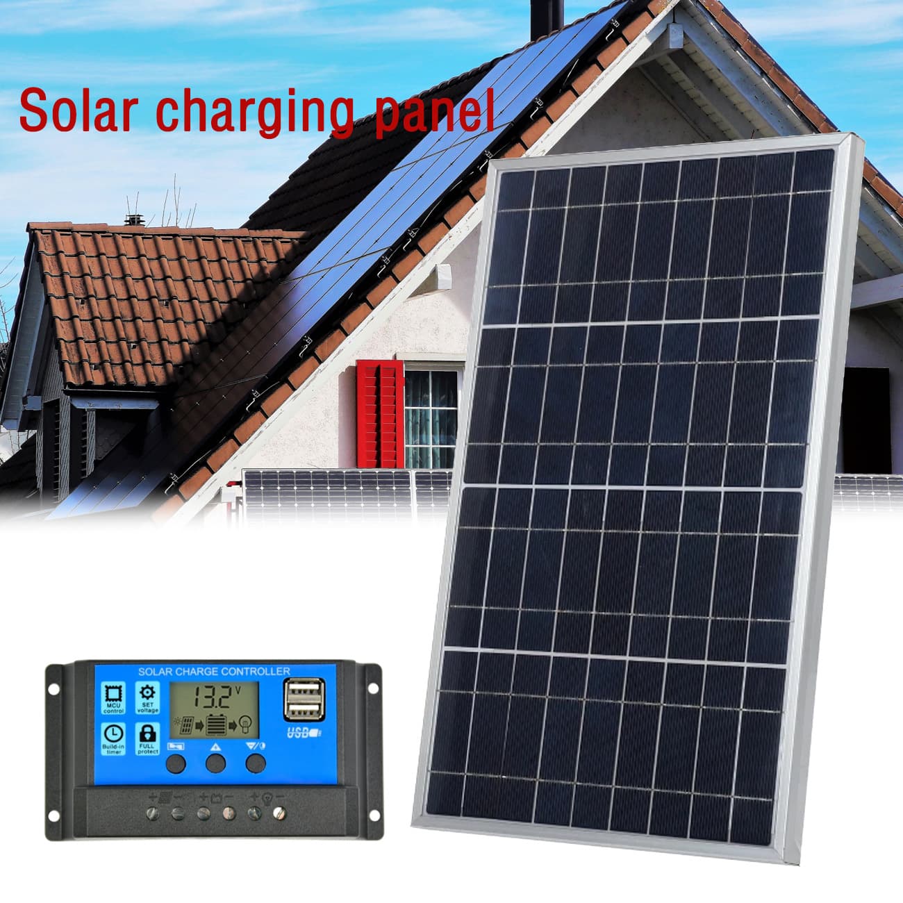 10W Solar Panel with Frame Monocrystalline Silicon Photovoltaic Board 12V 18V with Controller Set Solar Energy Conversion Module