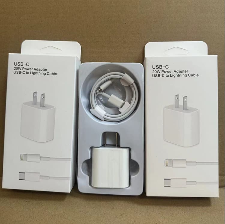 US Standard PD20W Charging Head Fast Charging PD Charger Full 20W Type-C Fast Charging Cable for iPhone for Cross-Border