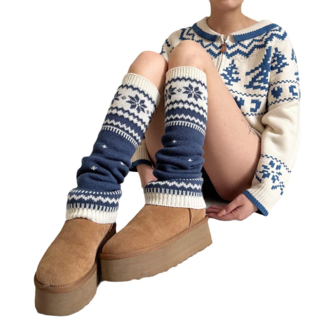 Autumn/Winter New Fair Isle Snowflake Red Christmas Knitted Warm Leg Warmers Stacking Socks Zodiac Year Socks