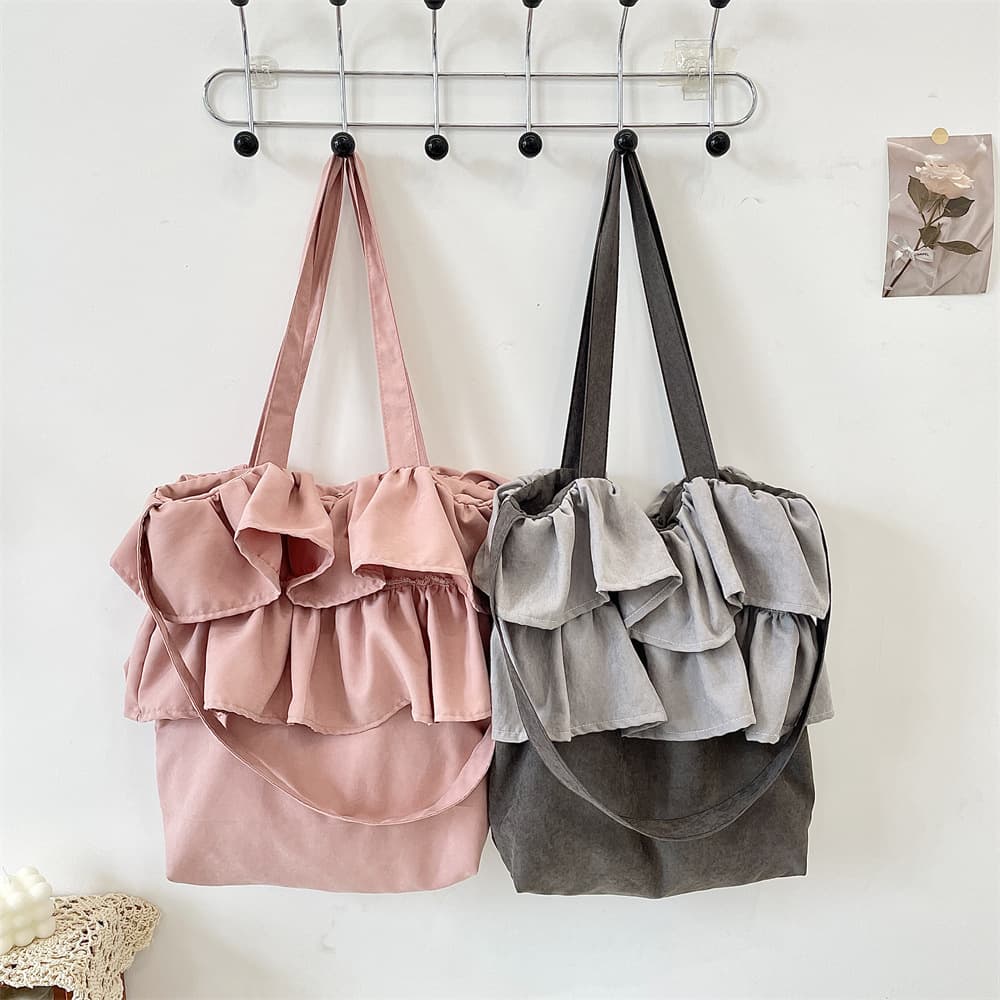 53163 Korean-style Large-Capacity Bud Bag Cute Ruffled Shoulder Bag Student School Bag Crossbody Bag