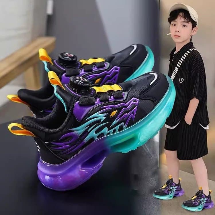 Boys' Running Shoes 2024 New Style Kids' Sneakers with Rotating Button for Middle and Older Children Lightweight Running Shoes