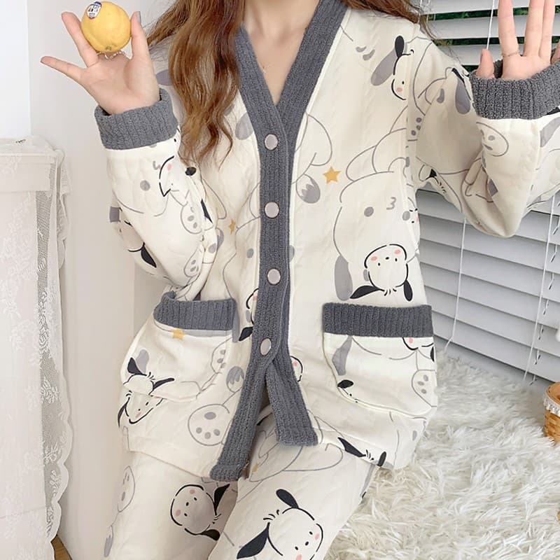Maternity pajamas autumn and winter thickened postpartum lactation air cotton confinement clothes spring and autumn loose breastfeeding maternity home clothes