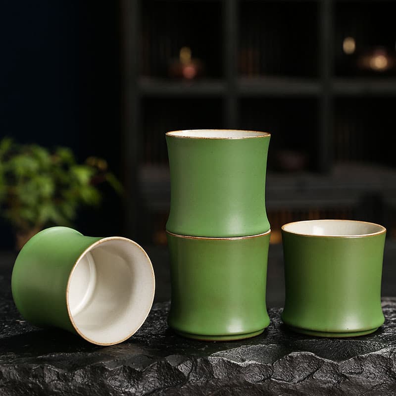 Bamboo joint ceramic tea cup, green bamboo tasting cup, master cup, green cup, opening ceremony souvenir with LOGO printing
