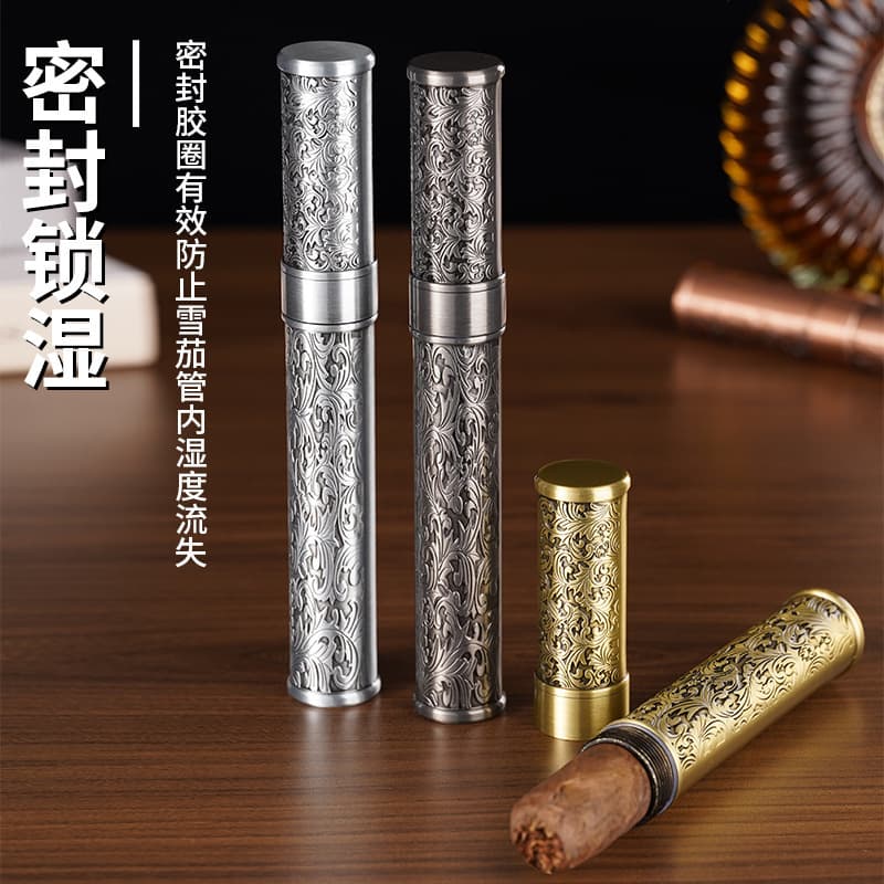 YF-612 Metal Cigar Tube, Portable Cigar Humidifier, Exquisitely Engraved Single Tube, Gift Wholesale