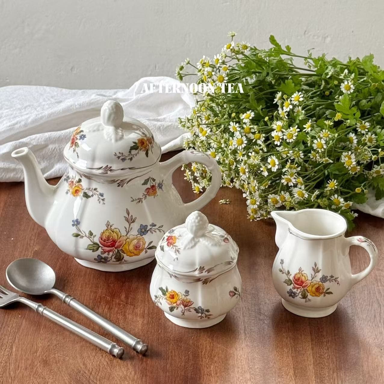 French Rose Manor Ceramic Afternoon Tea Series Teapot Coffee Pot Sugar Pot Milk Pot Ceramic Cup Saucer Coffee Cup Saucer