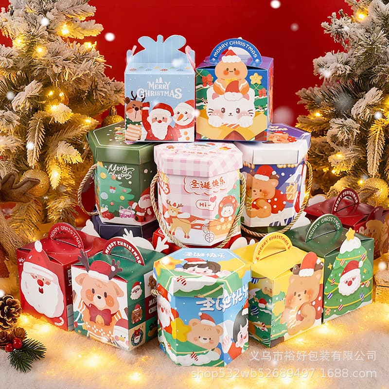 Christmas apple boxes, candy gift sets, and custom packaging for Christmas Eve apples, available for wholesale.