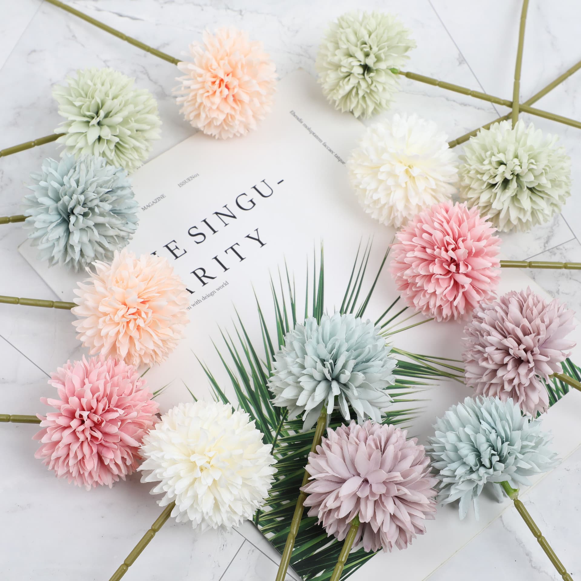 Cross-border Hot-selling Single Stem Hydrangea Artificial Flower Ball Chrysanthemum Home Decoration Fake Flower Ornament Wedding Floral Prop Wholesale