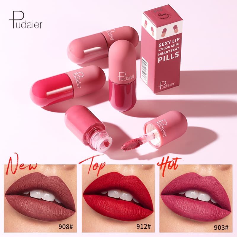 Cross-border Pudaier 18-color mini capsule lip glaze, velvet mist color, non-stick cup, smooth matte hot style