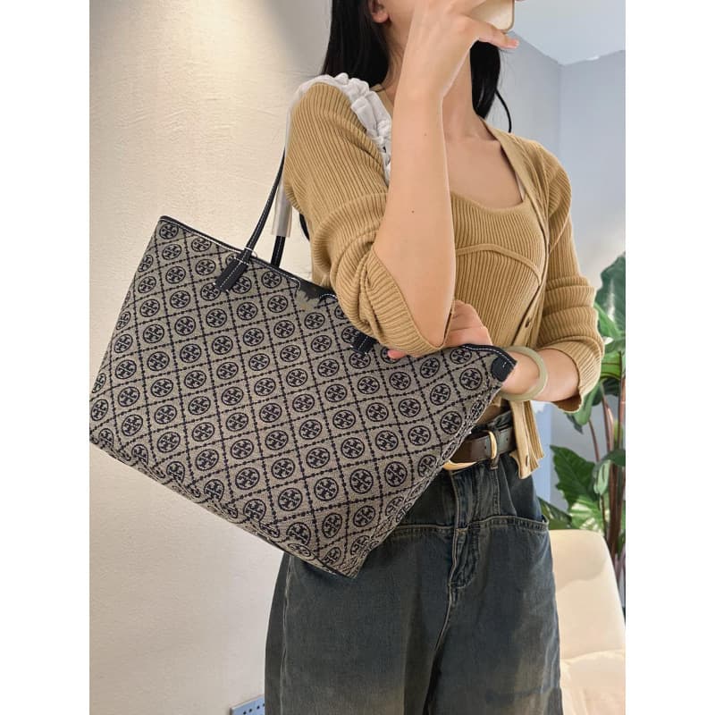 TB New Cross-Border Women's Bag Monogram Jacquard Tote Bag with Pouch Shopping Bag Commuter Large Capacity Shoulder Bag
