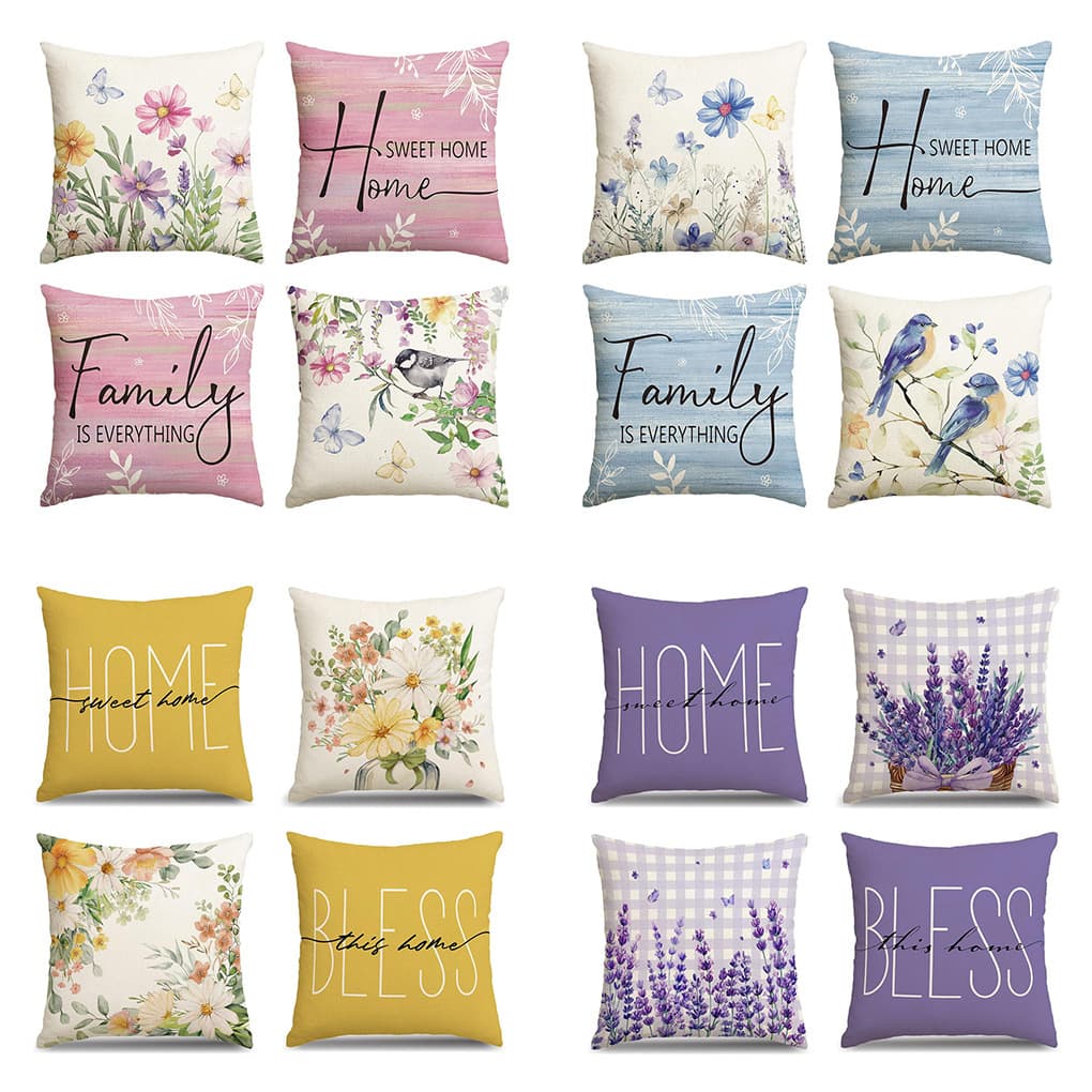 Charming Spring Floral Throw Pillow Cover Home Spring Cushion Cover Fresh Pastoral Style Cross-border Decorative Pillow Cushion