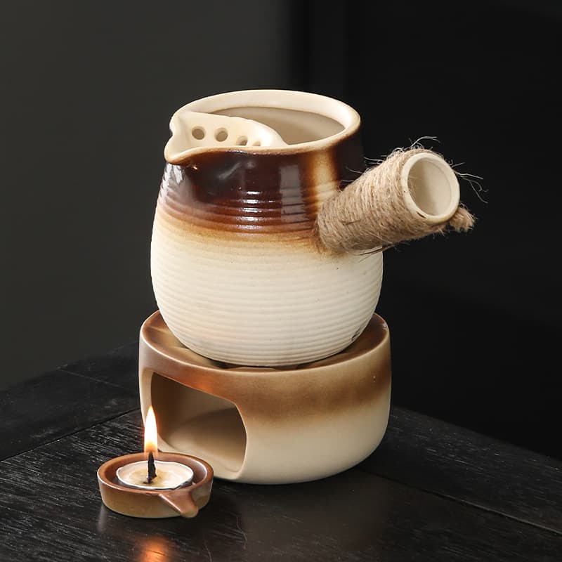 Candle-Warmed Tea Stove Base for Home Use, Small Warmer for Jar Milk Warming and Coarse Ceramic Teapot