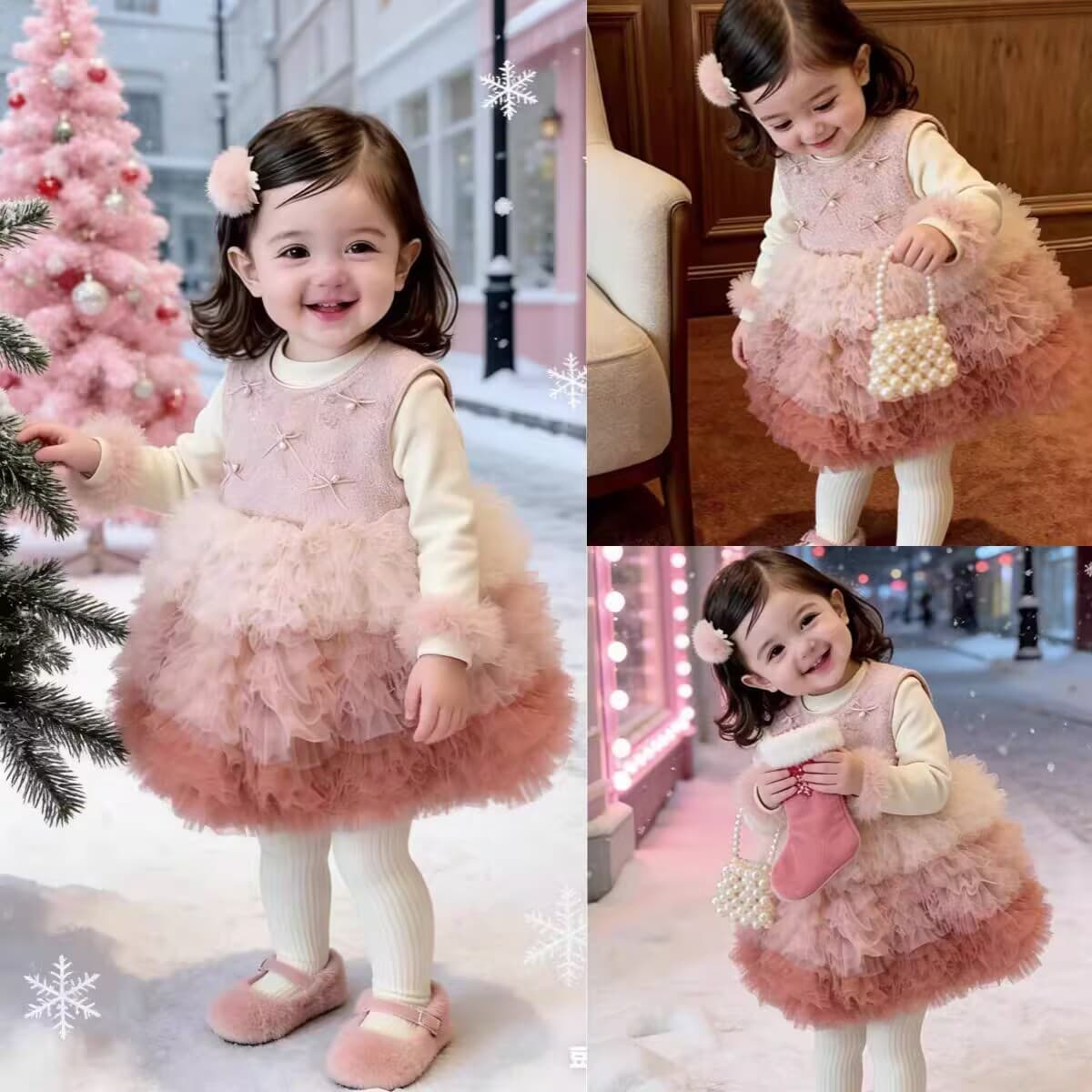 High-End Girls' First Birthday Party Dress, Baby Girl Birthday Princess Dress, 2026 Winter Elegant New Year's Dress, Tutu Dress