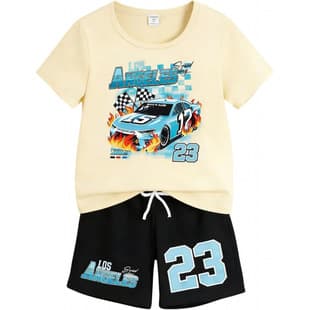 Los Angeles Racing Number 23 Kids Short Sleeve Set, American Street Style Boys Casual Sportswear