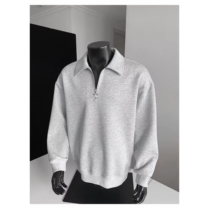 American-Style Half-Zip Design Mamba Cotton Sweatshirt Men Spring Autumn Turn-Down Collar Polo Jacket Streetwear Loose Long-Sleeve Top