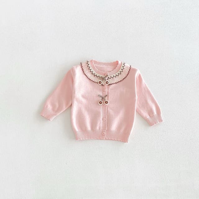 2026 New Children's Lace Collar Knit Sweater Korean Style Baby Girl Warm Sweater Infant Cherry Blossom Jacket