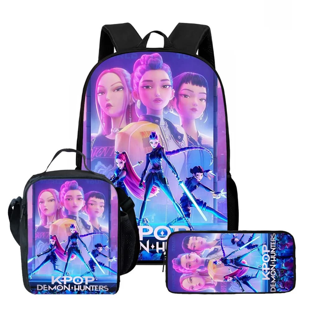 Amazon's Best-Selling Kpop Hunter Girl Group Student Schoolbag Three-Piece Set Middle School Student Backpack Pencil Case