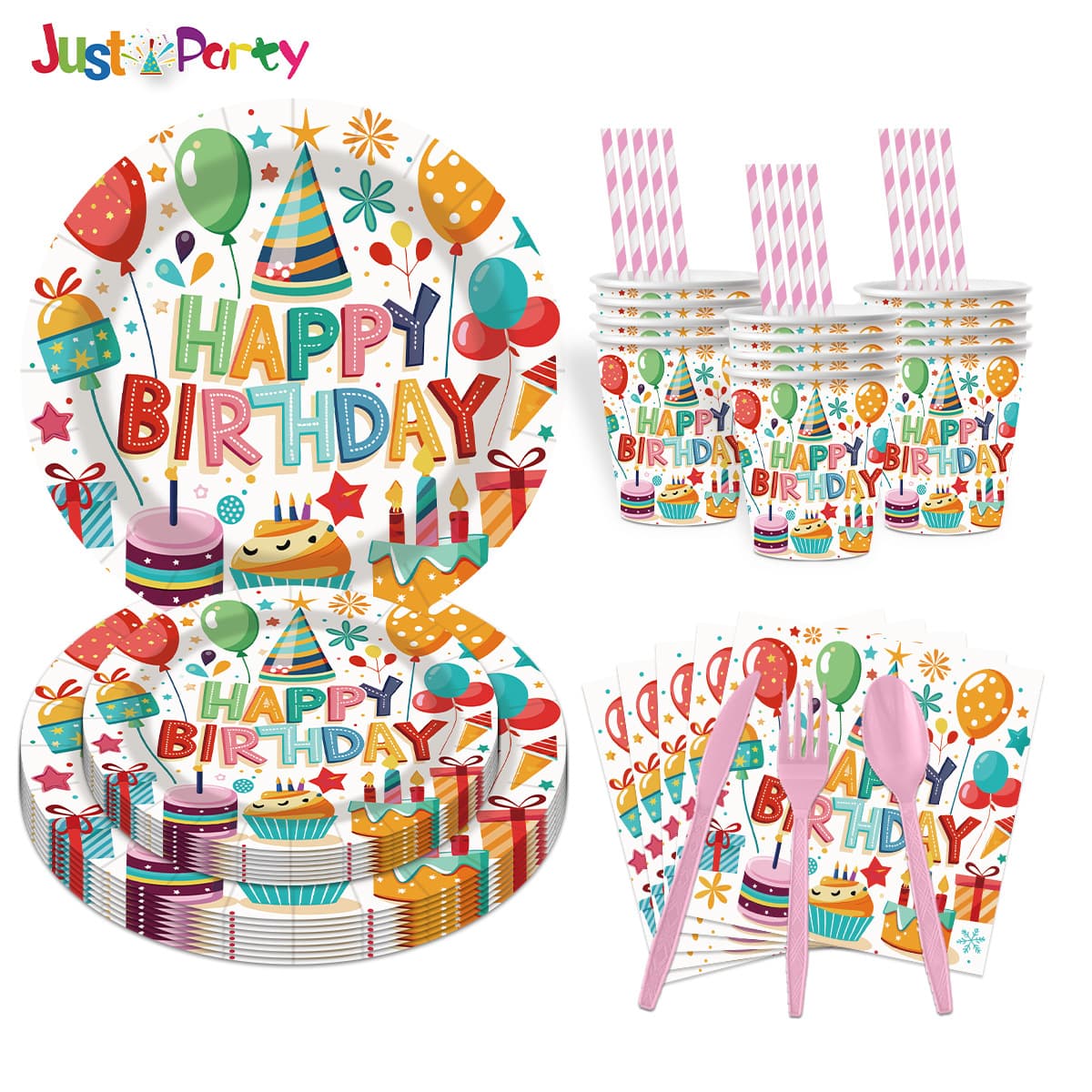 Colorful Balloons Happy Birthday Party Decoration Paper Cups Paper Plate Festival Arrangements Festive Disposable Tableware Supplies