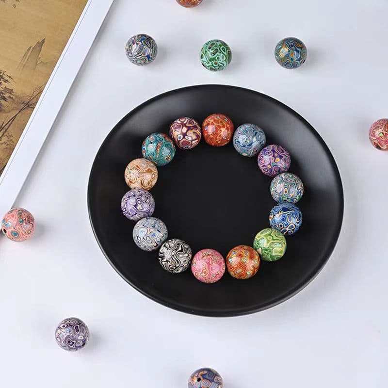 Intangible Cultural Heritage Lacquer Bead 10mm Mother-of-Pearl Inlay Loose Bead Wholesale Scholar Bracelet Single Bead Buddha Bead DIY Bracelet Accessories