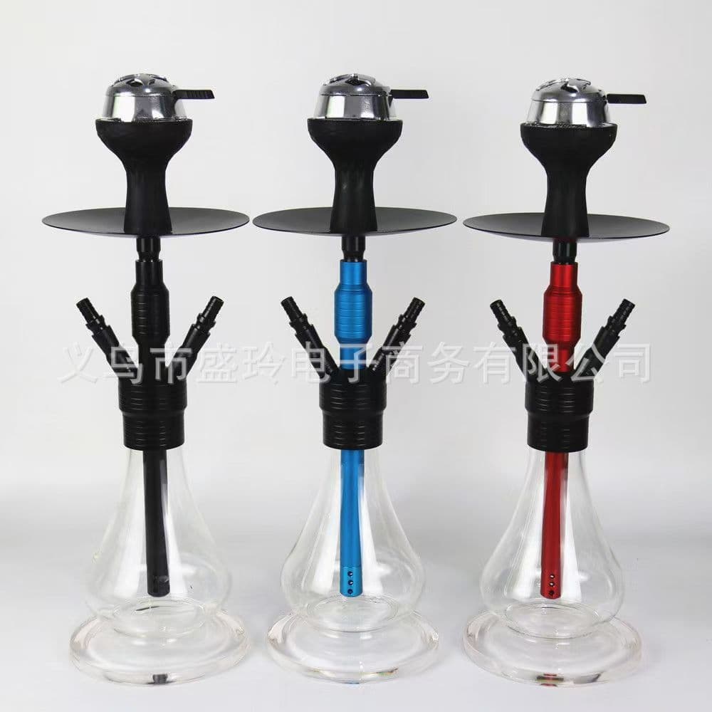 Cross-border Hookah Full Set Arabic Shisha Aluminum Hookah Pot Medium Double Tube Hookah Pot with Light Option