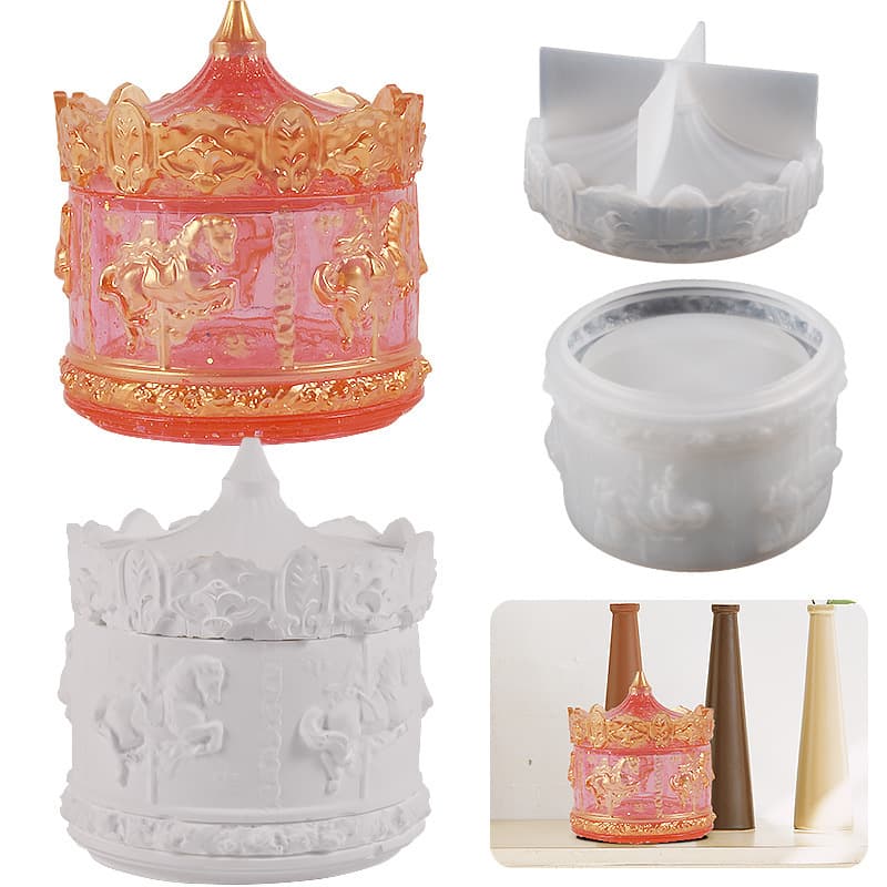 Yumeiren Crystal Epoxy Carousel Pattern Storage Box Silicone Mold DIY Resin Plaster Storage Jar Jewelry Box