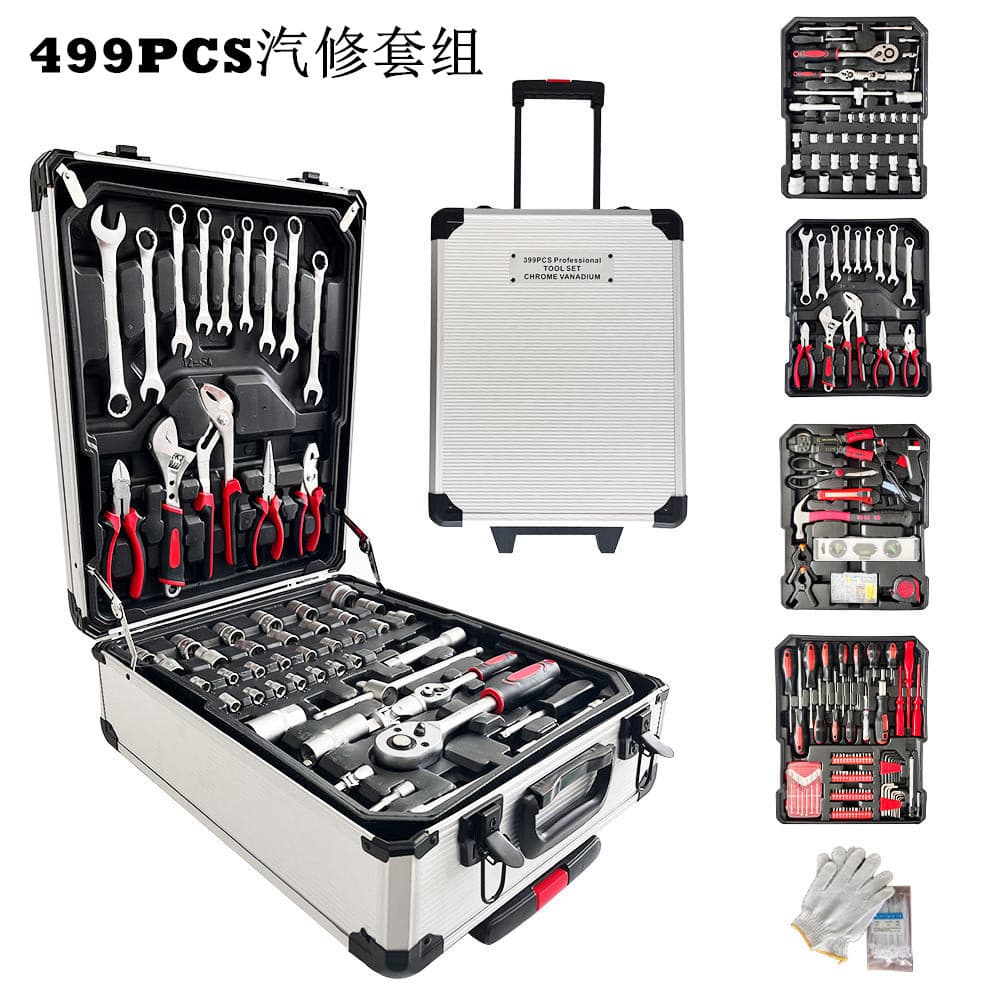 499-Piece Home Hardware Repair and Auto Repair Tool Kit with Trolley Case