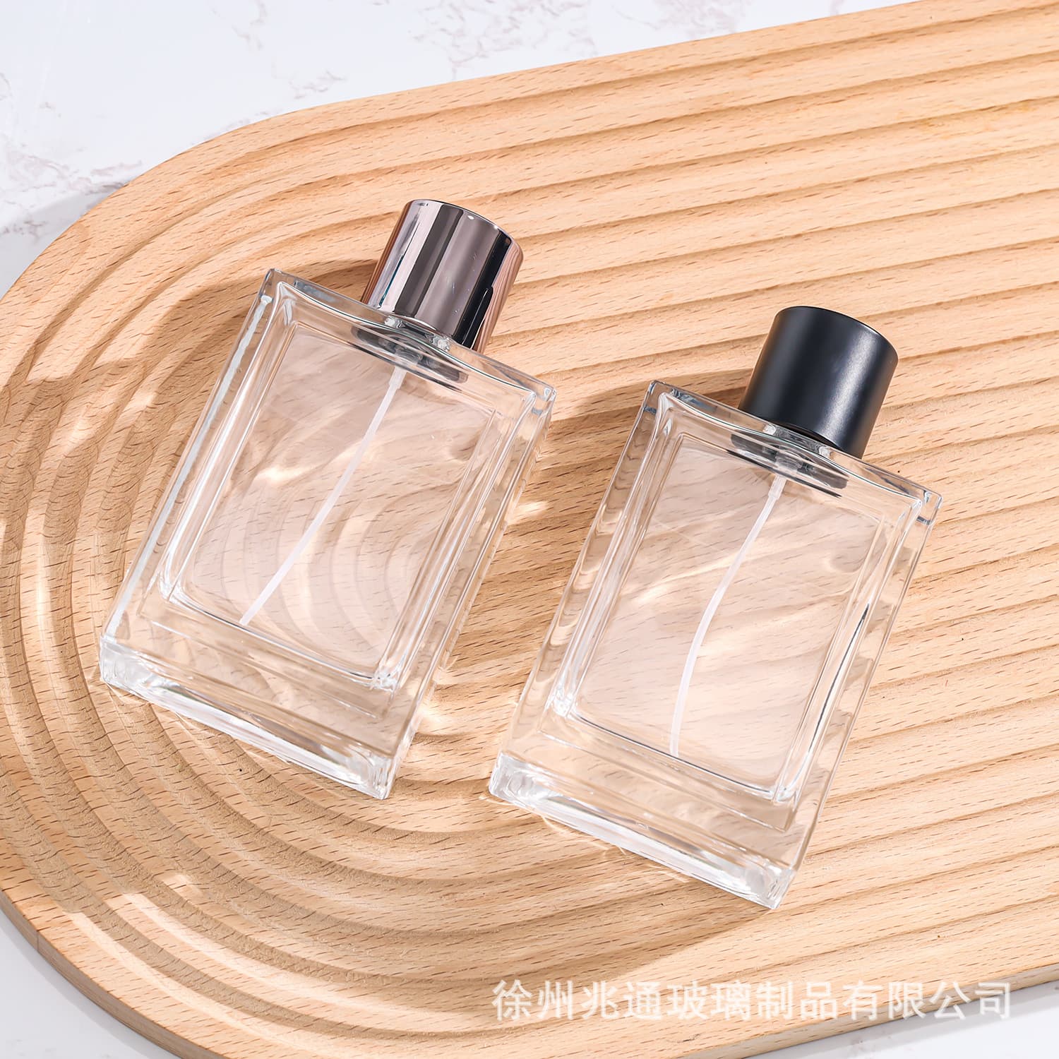 Transparent 100ml glass perfume bottle flat square perfume bottle high-end cosmetics press spray empty bottle
