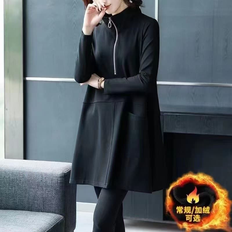 plus Size Women's Loose Stand Collar Jacket Autumn Winter Fashion Slimming Mid-Length Top for Heavy Girls Polyester Spandex