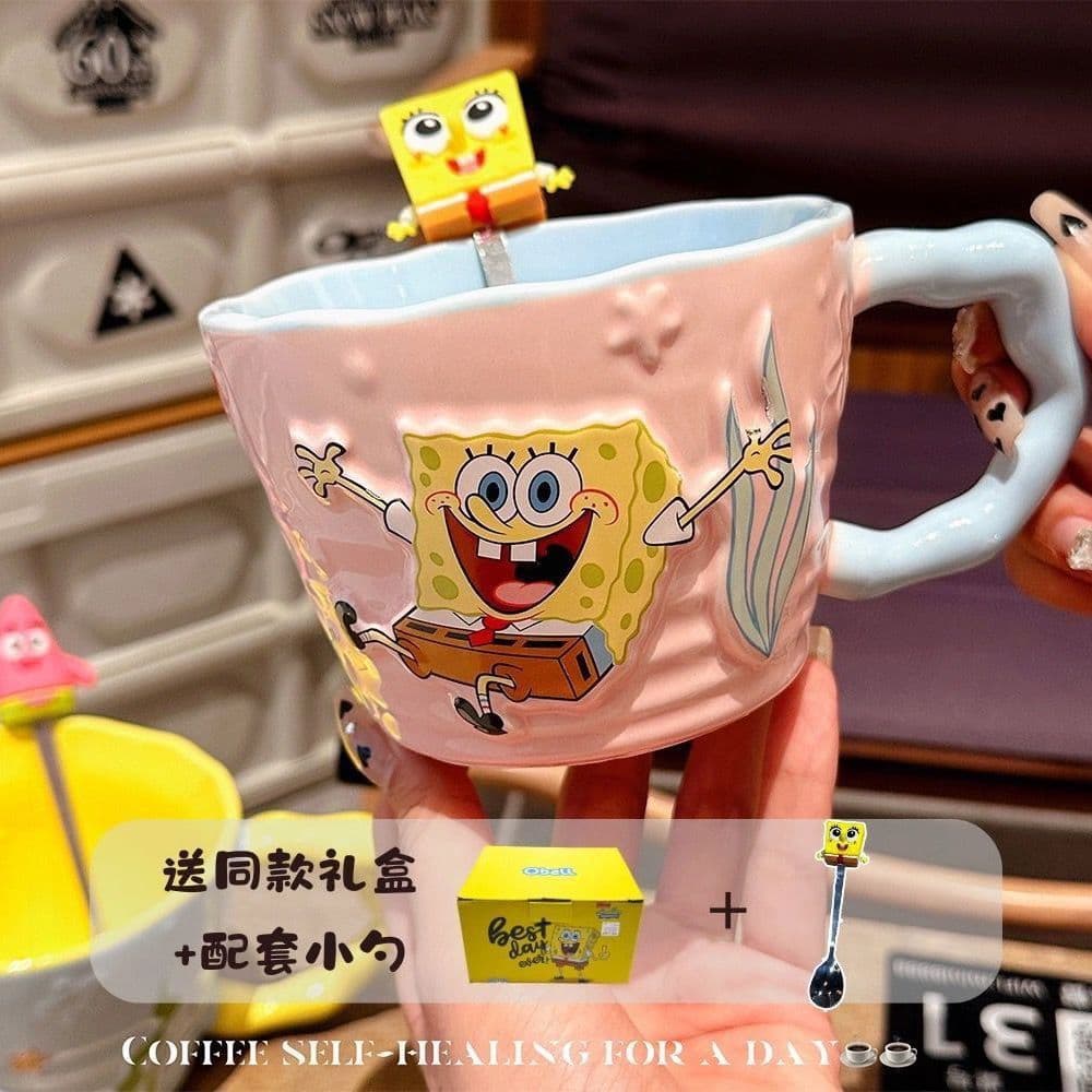 SpongeBob Patrick Star Ceramic Mug with Spoon High-Appearance Breakfast Milk Cup Home Office Water Cup