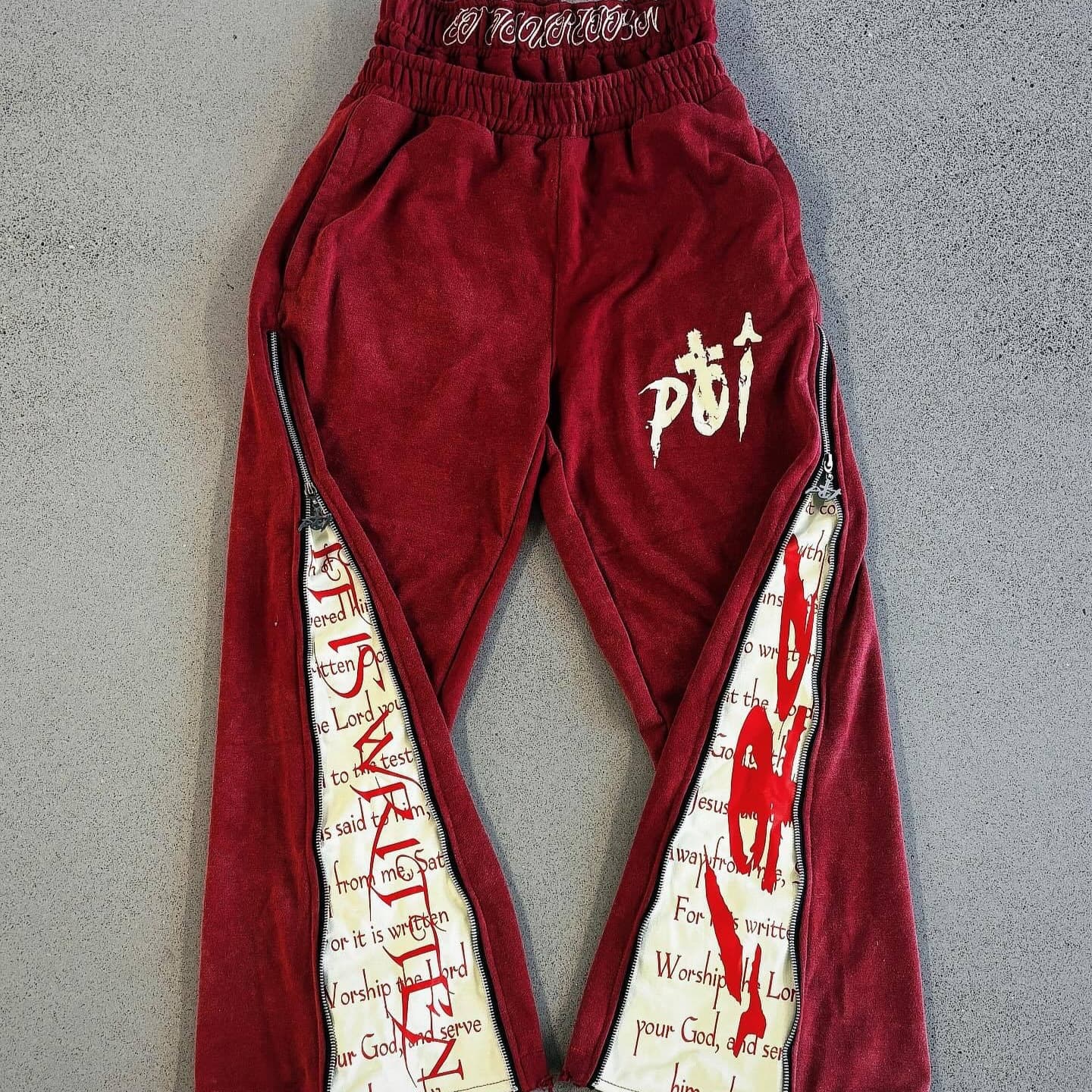 Trendy loose zipper print hip-hop style retro dark casual pants men and women same style trousers retro dark