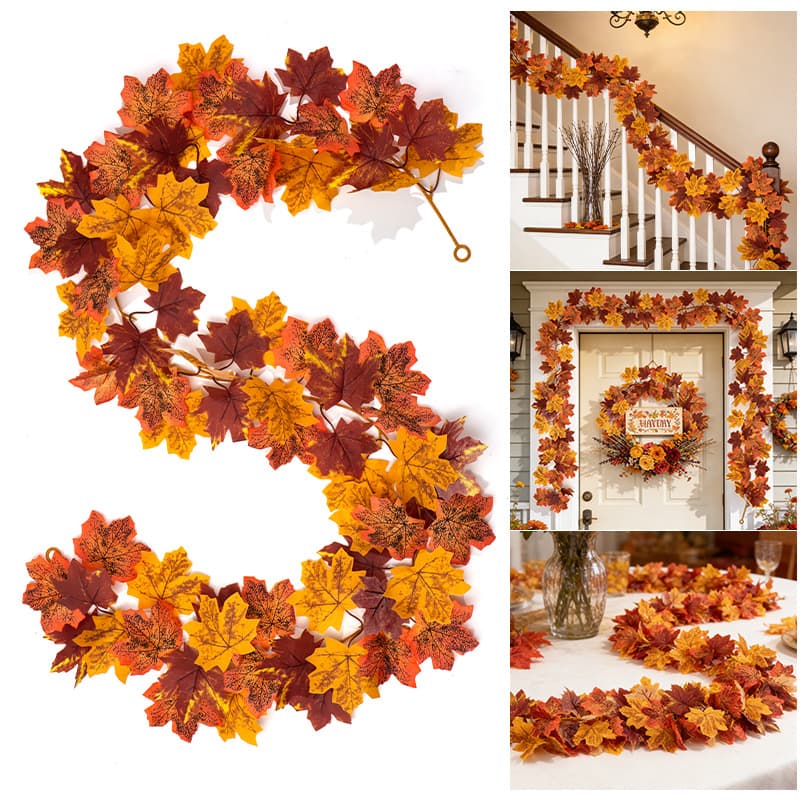 In Stock Autumn Artificial Maple Leaf Vine for Halloween Scenic Decoration, Thanksgiving Fall Maple Leaf Vine