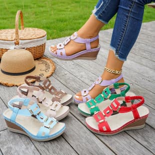 2026 Plus Size One Size Fits Most Summer Casual New Women's Thick Sole Wedge Sandals Fashion Comfortable Orange-Red