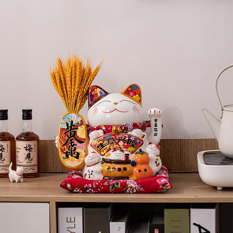 Maneki Neko Figurine for Store Opening, Electric Waving Hand, Large Japanese Ceramic Creative Gift, Cash Register Desk Decoration