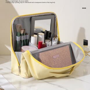 2025 New Eco-Friendly Partitioned Upright Large Capacity Makeup Bag for Women, Travel Outdoor Handheld Portable Compartment Pouch