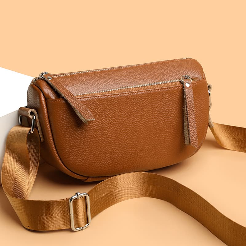 Cross-border fashion versatile casual genuine leather women's bag, three-layer large capacity shoulder bag, crossbody bag, top layer cowhide saddle bag for women.