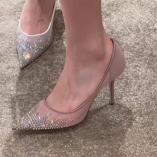 Mesh Rhinestone Pointed Toe High Heel Women's Shoes 2026 New Celebrity Style Thin Heel High Heels, Simple Versatile Fairy Single Shoes