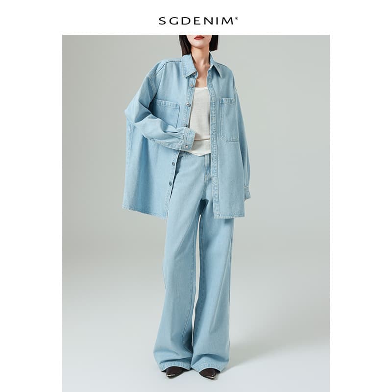 Macaron Color Series / Oversize Silhouette Light Blue Denim Shirt Jacket Women's Top Unisex Style 2026 Spring Collection