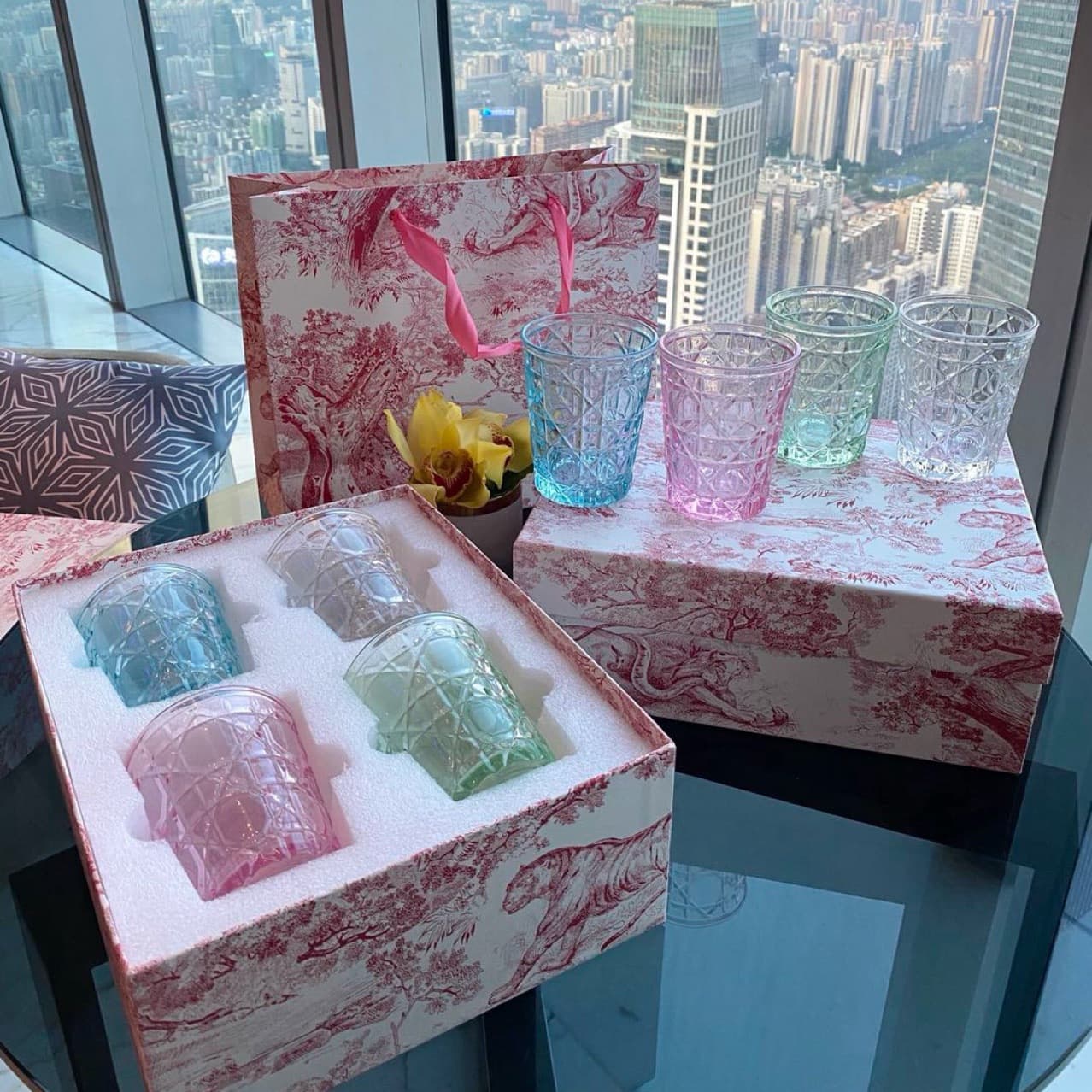 Crystal Colorful Transparent Glass Cup Rattan Grid Pattern Hand-Painted Water Cup Wine Glass Coffee Cup Whiskey Cup Internet-Famous Tea Cup