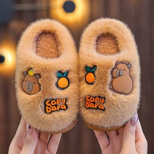 Capybara Winter Children's Cotton Slippers Boys Girls Warm Fleece Thick Sole Baby Wrap Cotton Shoes