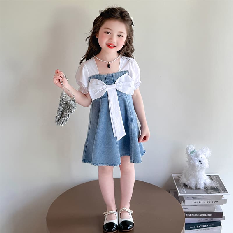 2026 Summer New Fashionable Princess Dress with Bowknot Girl Denim Dress for Baby Girls