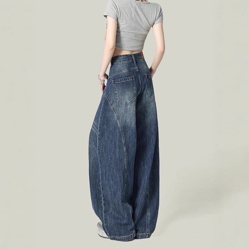 Plus Size Curved Blade Jeans Women Early Autumn New Style Chubby Girl mm High Waist Loose Slimming Drape Wide Leg Sickle Pants