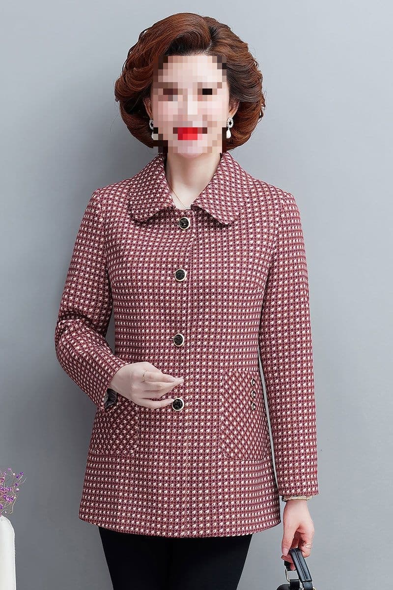 Mom's Spring/Autumn Plaid Jacket for Mid-Age Women, New Style Petite Lady's Windbreaker