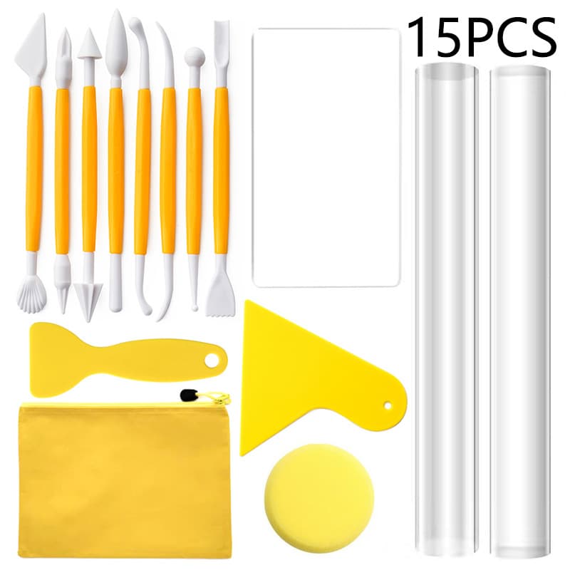 Acrylic Plastic Clay Sculpture Tool Set 15pcs Carving Knife Scraper Kneading Stick Rolling Pin for Crafts And Art Supplies