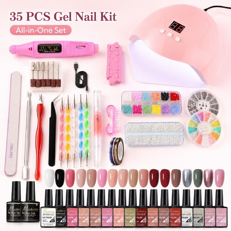 35-Piece Gel Nail Polish Set with Nail Art Brushes, Nail Lamp, and Electric Nail Drill Kit Wholesale