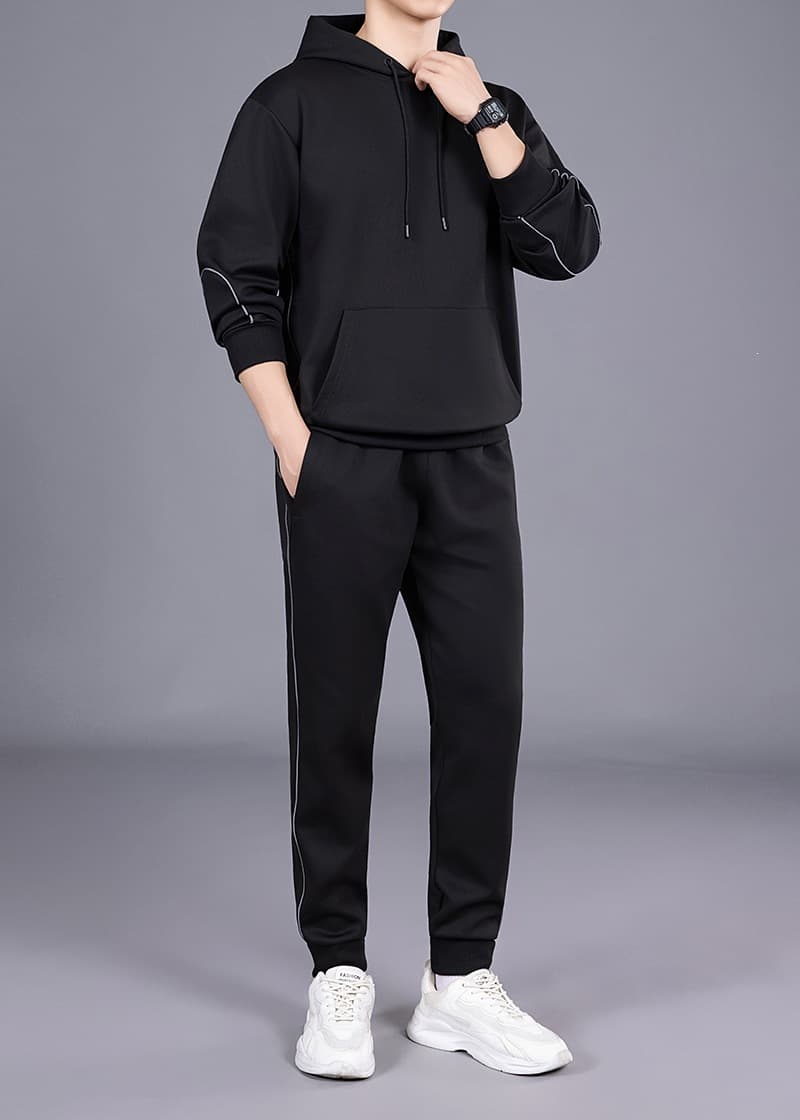 High-Quality Hoodie Sweatshirt Set for Men, Thickened Solid Color Athletic Casual Two-Piece Set, Heavyweight Youth Style