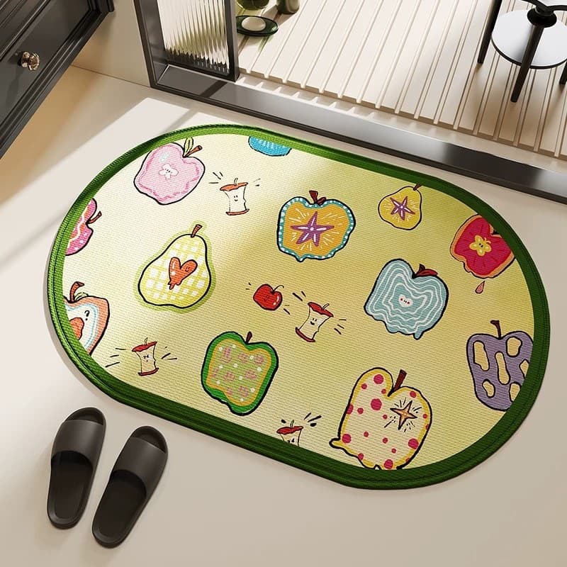 2026 New Cartoon Oval Bathroom Anti-Slip Floor Mat Absorbent Bathroom Doorway Foot Mat Toilet Home Carpet