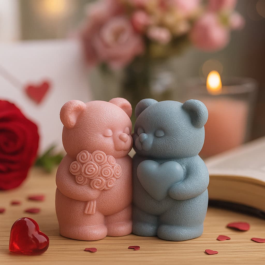 Couple Bear Scented Candle Silicone Mold, Valentine's Day Bear Handmade Aromatherapy Plaster Mold
